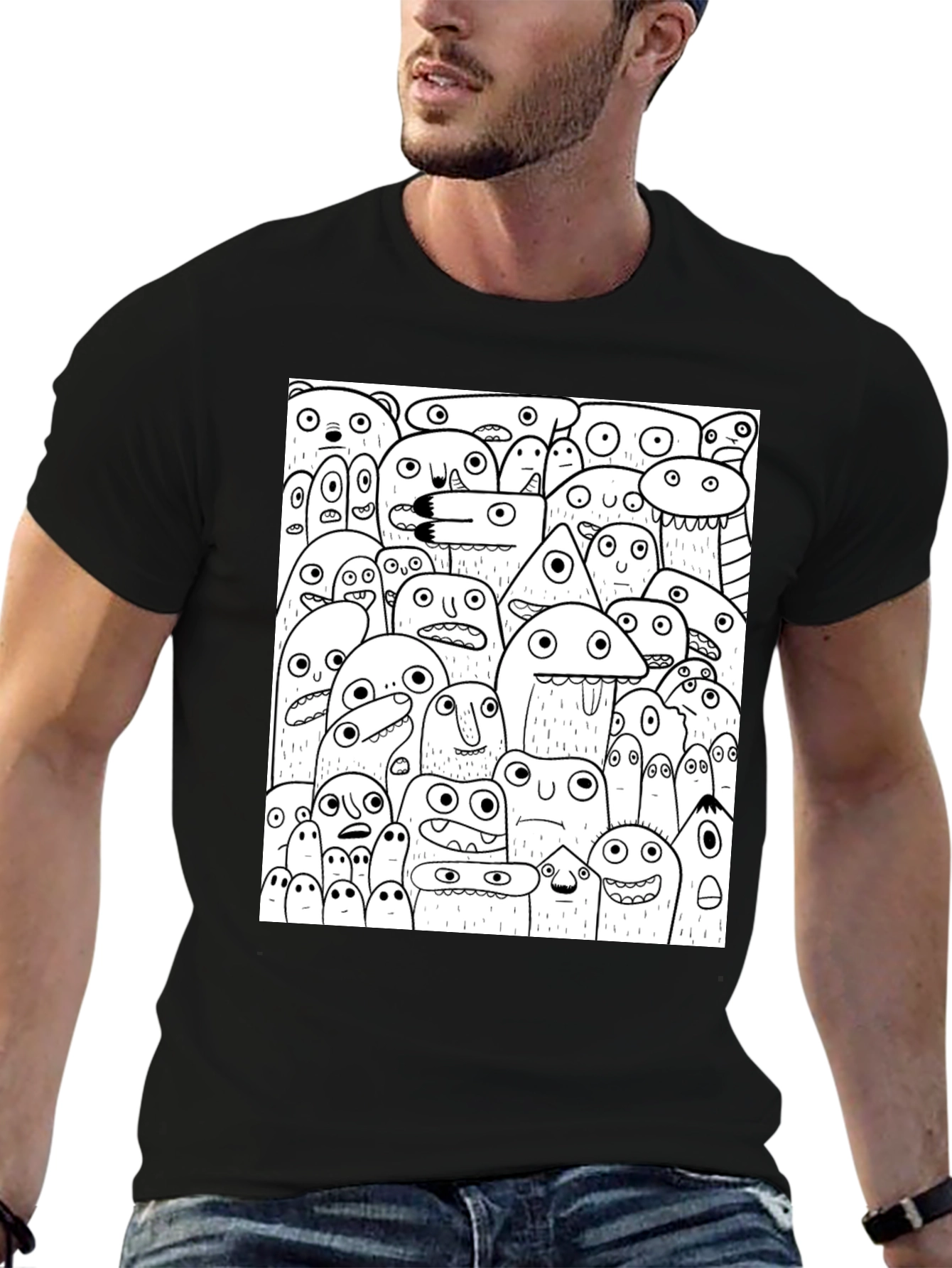 Monster Doodle Graphic Tee - Black Cotton