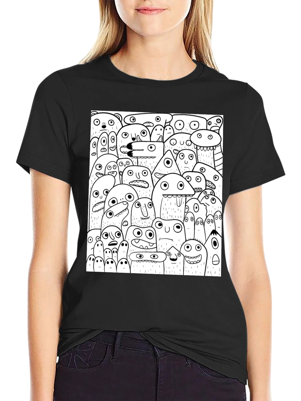 Monster Doodle Graphic Tee - Black Cotton