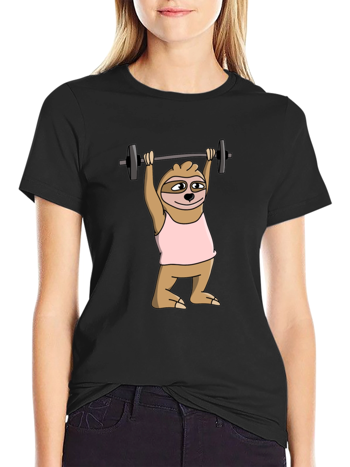 Sloth Lifting Weights Graphic Tee - Funny Workout Shirt