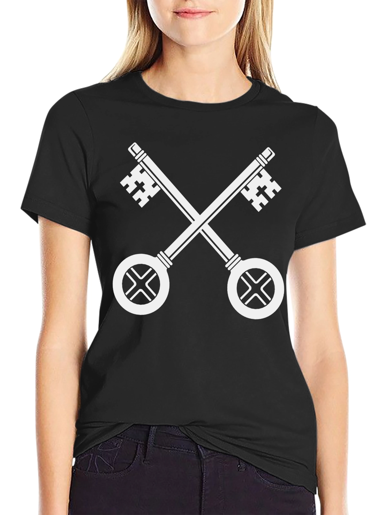 Crossed Keys Black T-Shirt - Papal Symbol