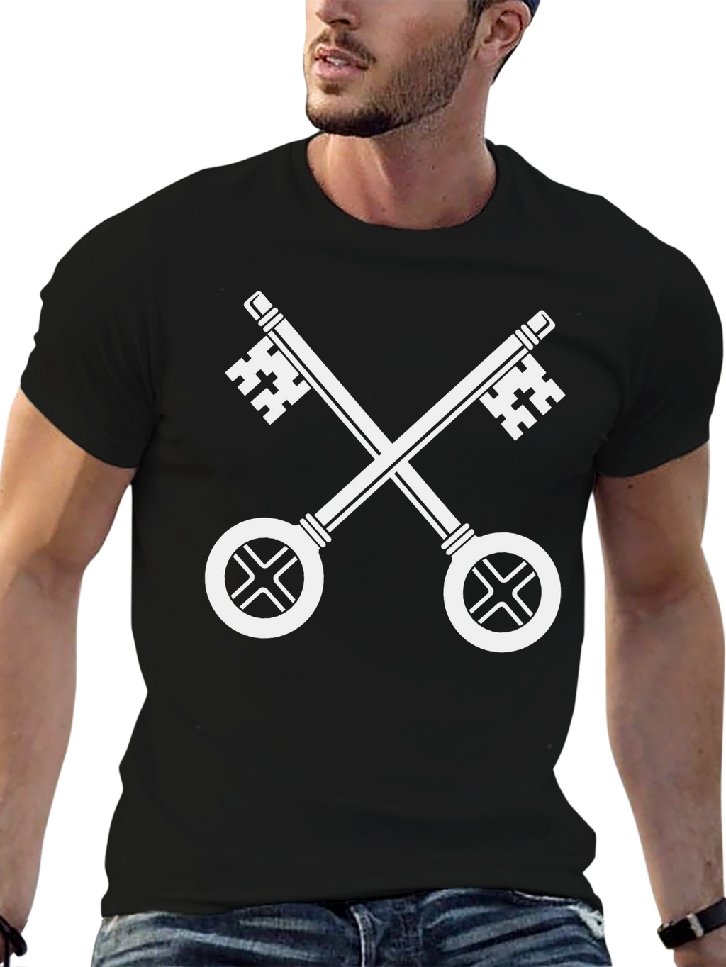 Crossed Keys Black T-Shirt - Papal Symbol