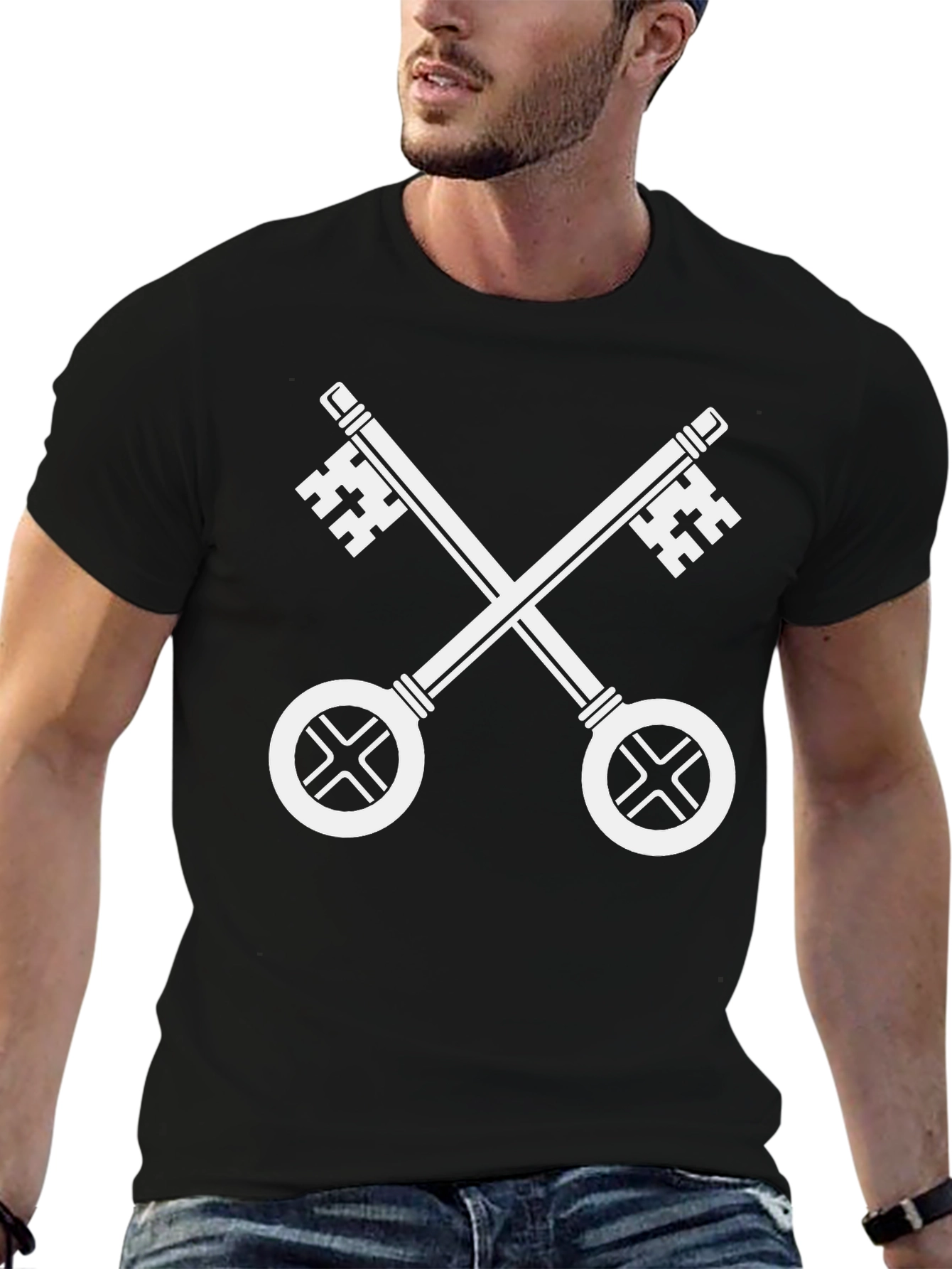 Crossed Keys Black T-Shirt - Papal Symbol