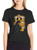 Cute Owl Peeking Black T-Shirt