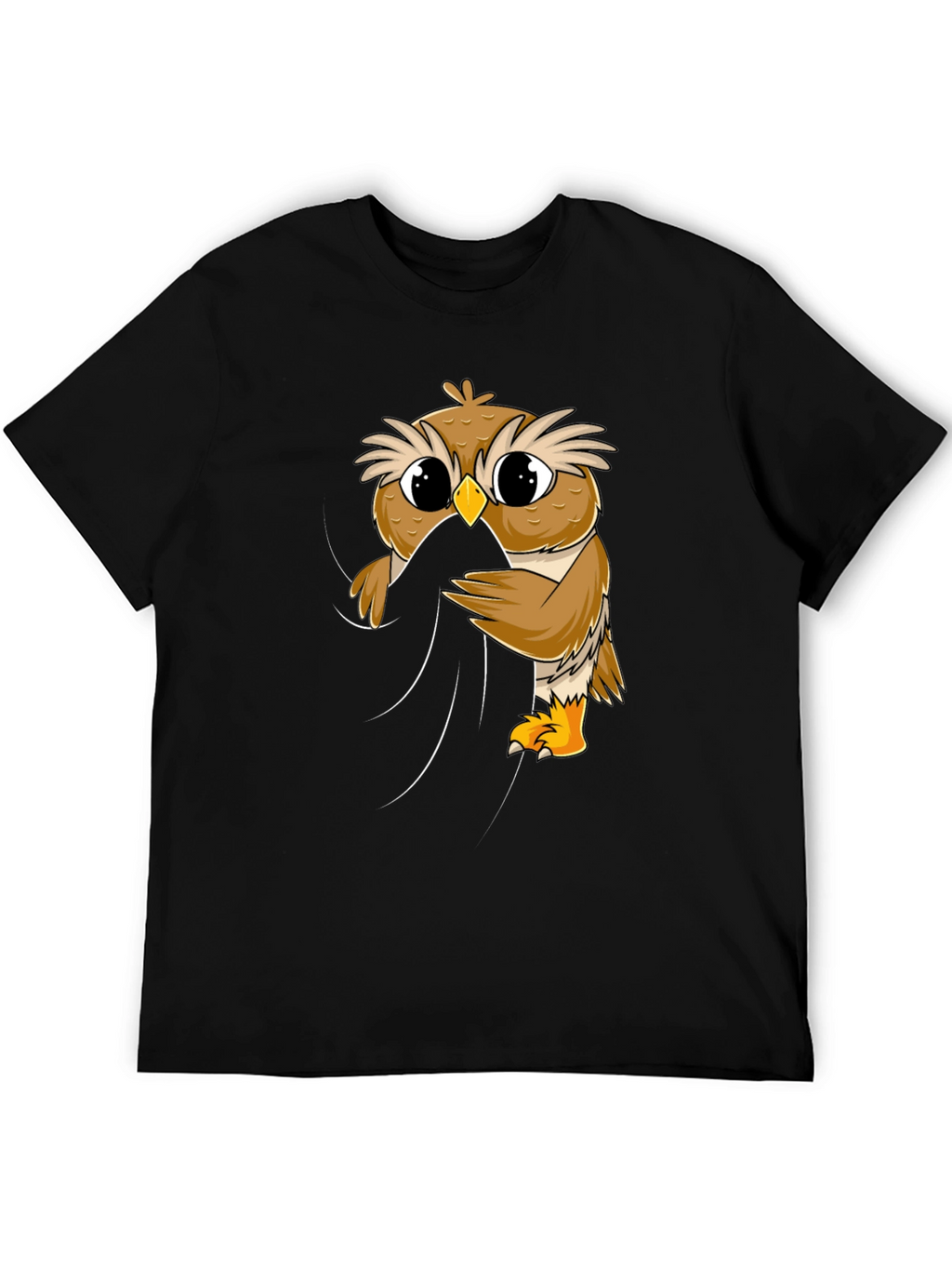 Cute Owl Peeking Black T-Shirt