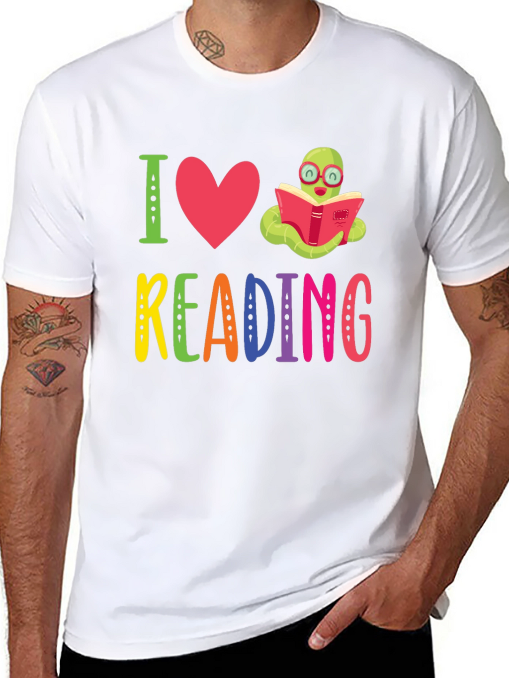 I Love Reading T-Shirt with Bookworm Design