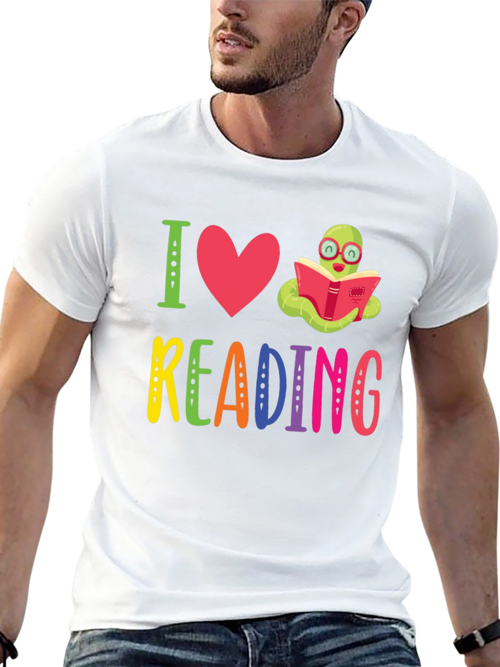 I Love Reading T-Shirt with Bookworm Design