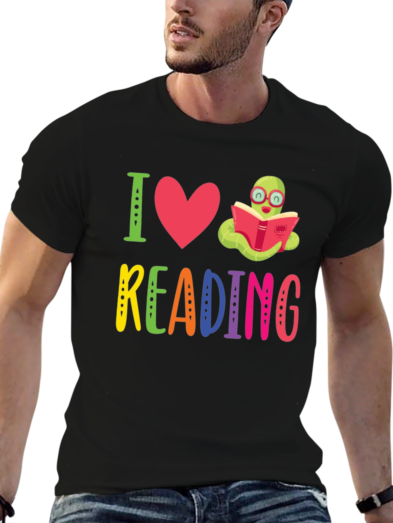 I Love Reading T-Shirt with Bookworm Design