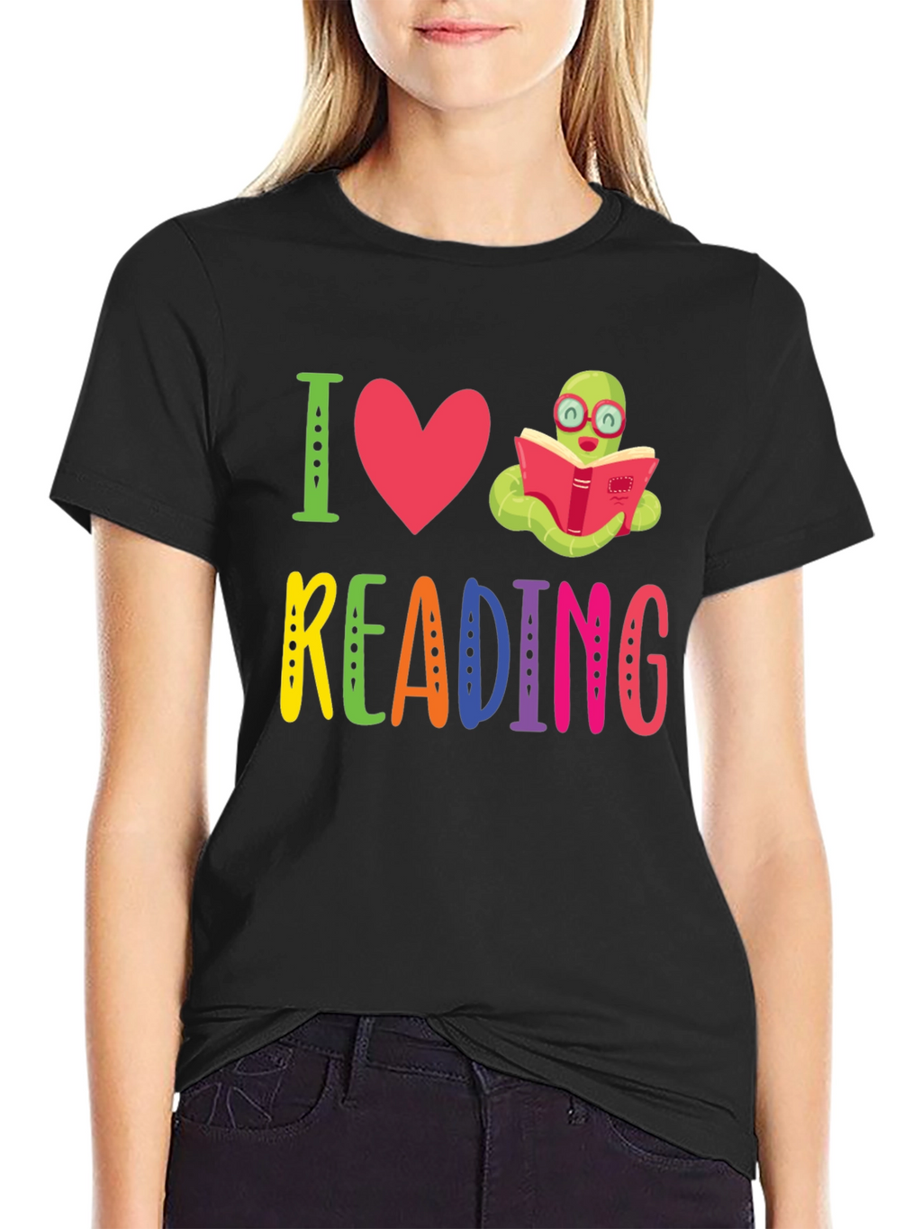 I Love Reading T-Shirt with Bookworm Design