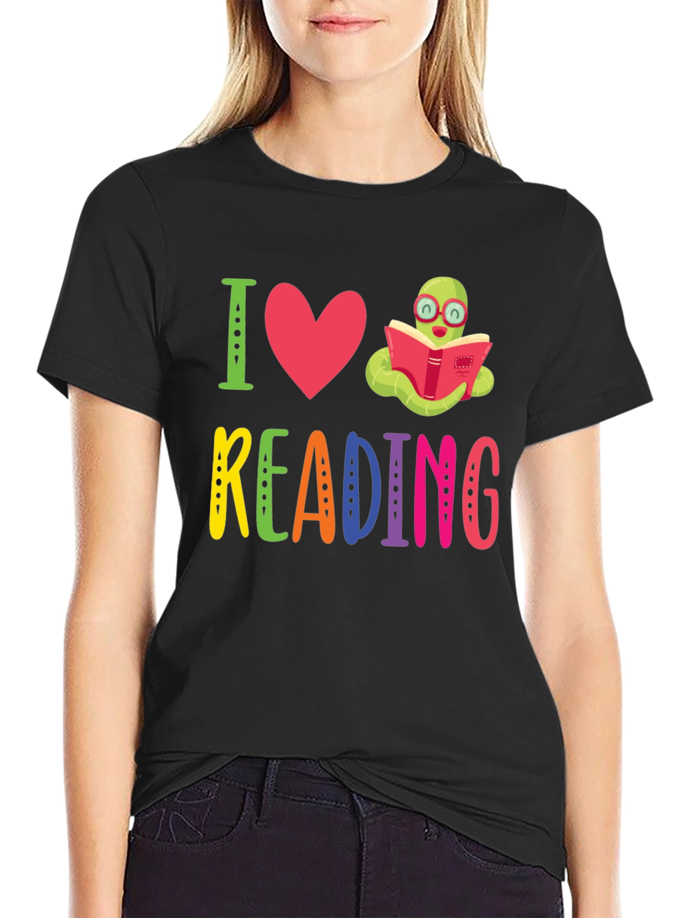 I Love Reading T-Shirt with Bookworm Design