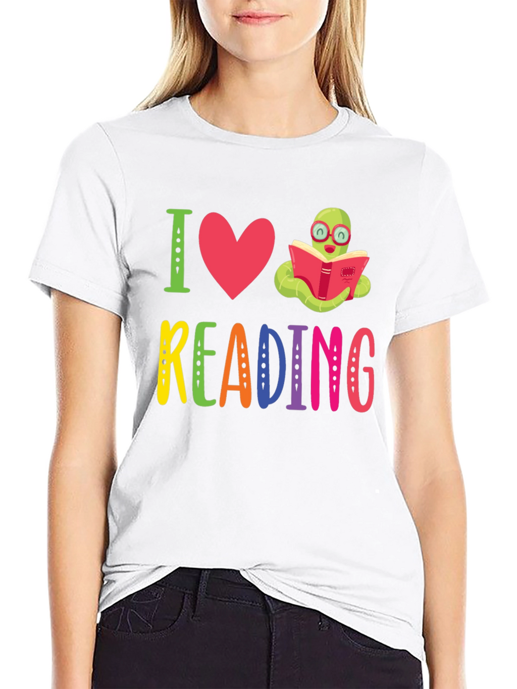 I Love Reading T-Shirt with Bookworm Design