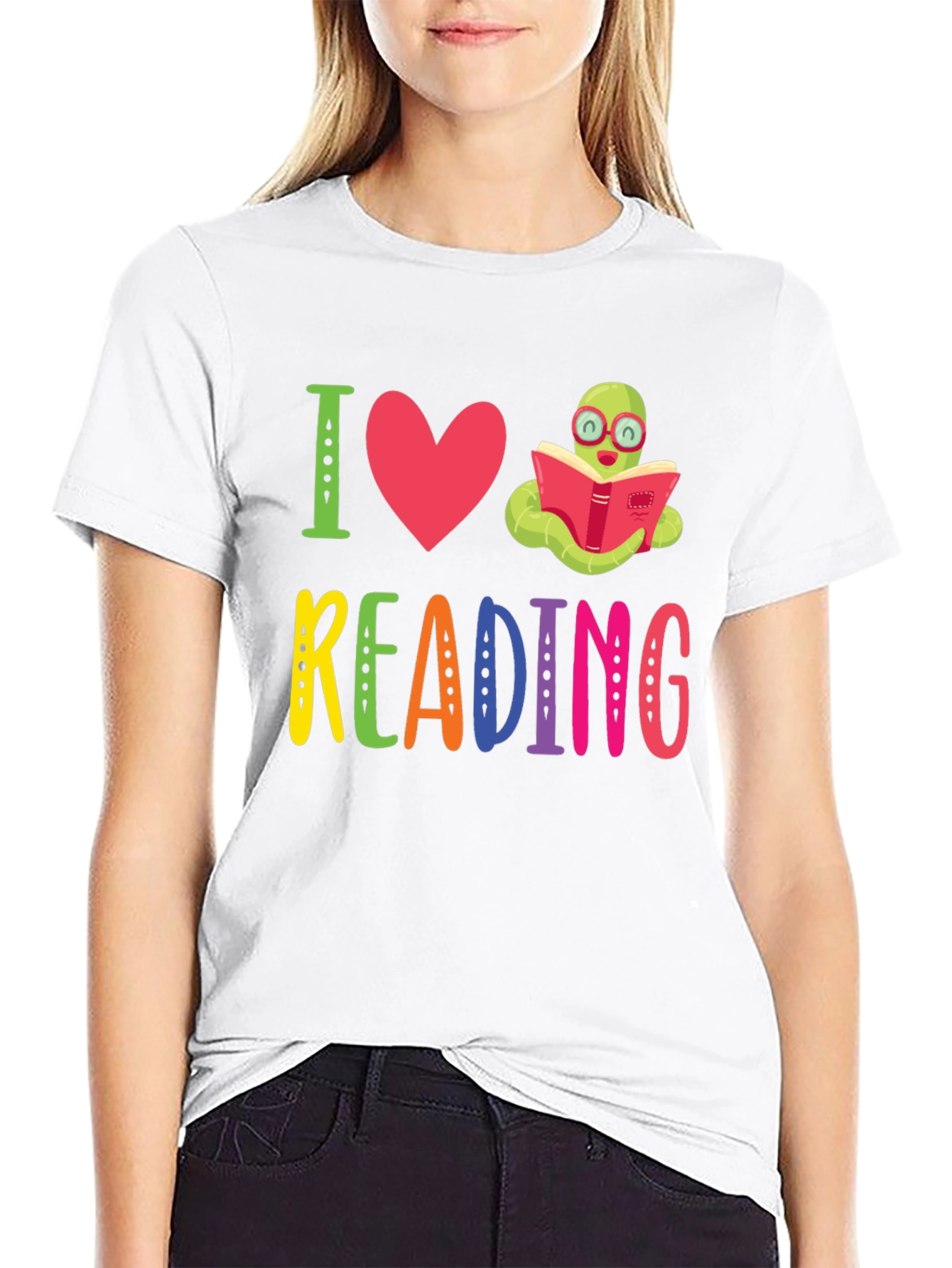 I Love Reading T-Shirt with Bookworm Design