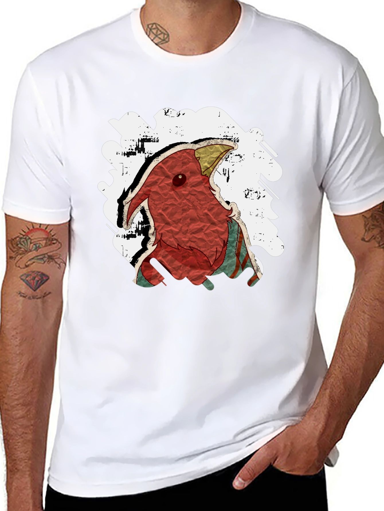 Abstract Bird Graphic Tee - Black
