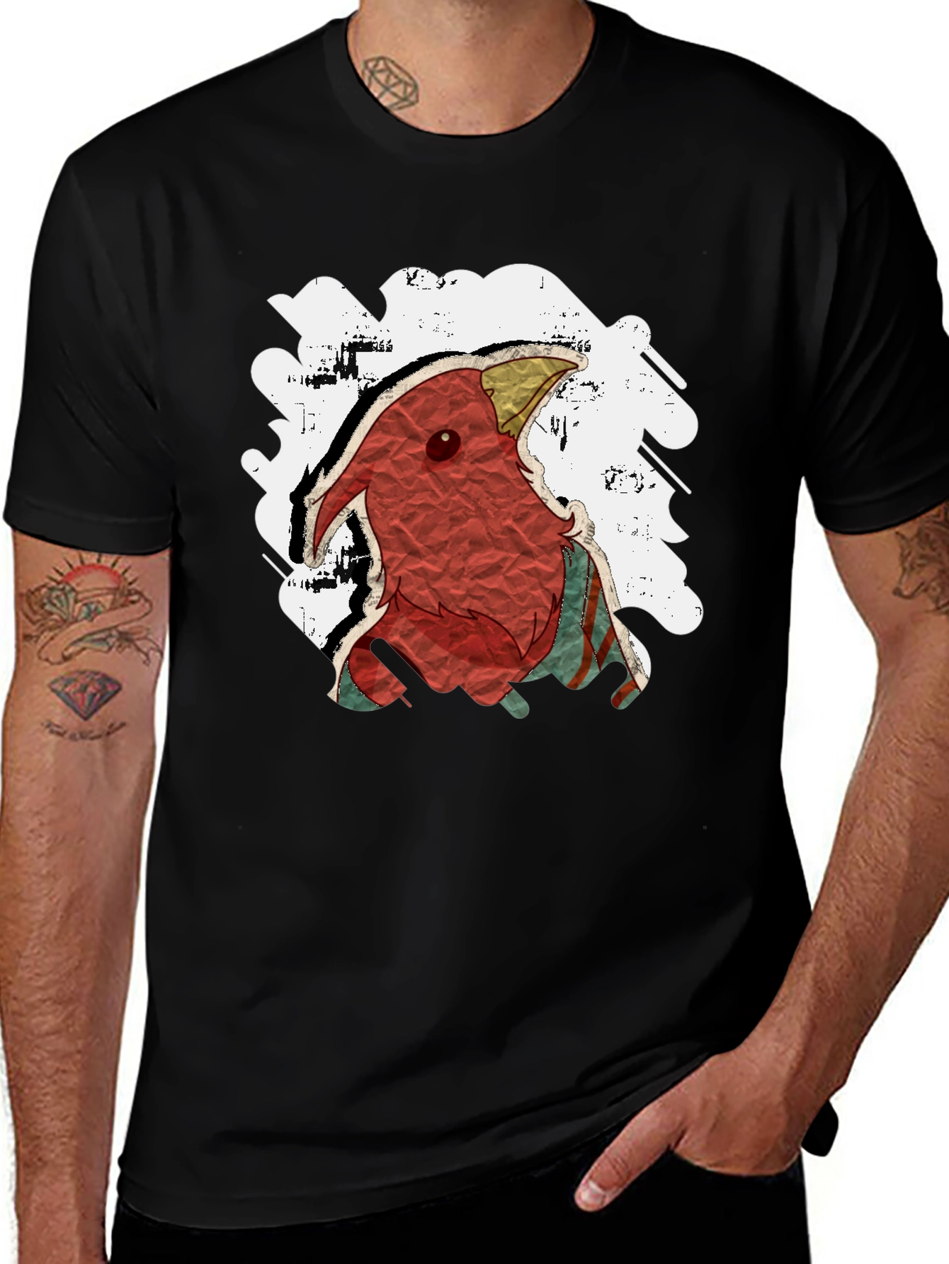 Abstract Bird Graphic Tee - Black