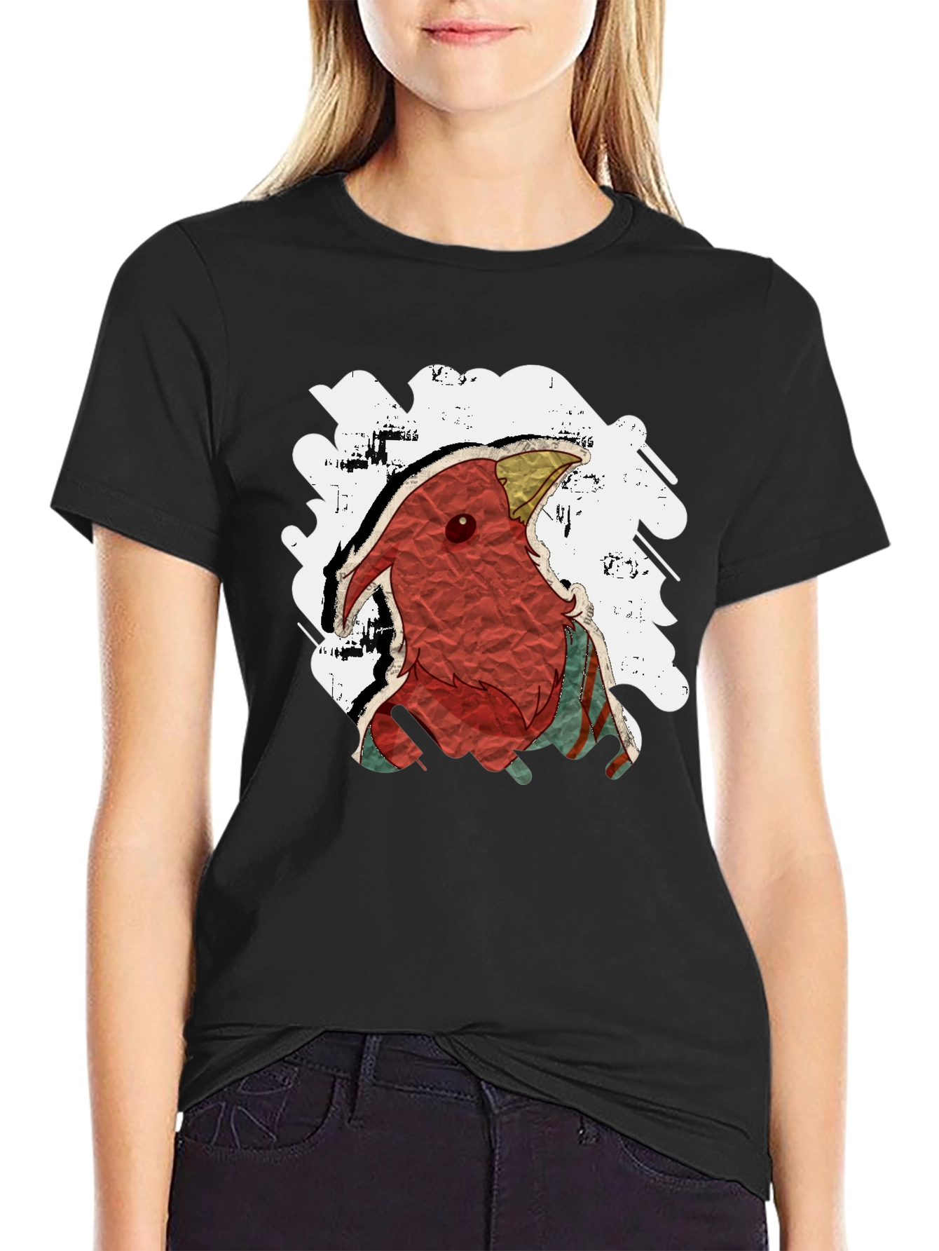 Abstract Bird Graphic Tee - Black