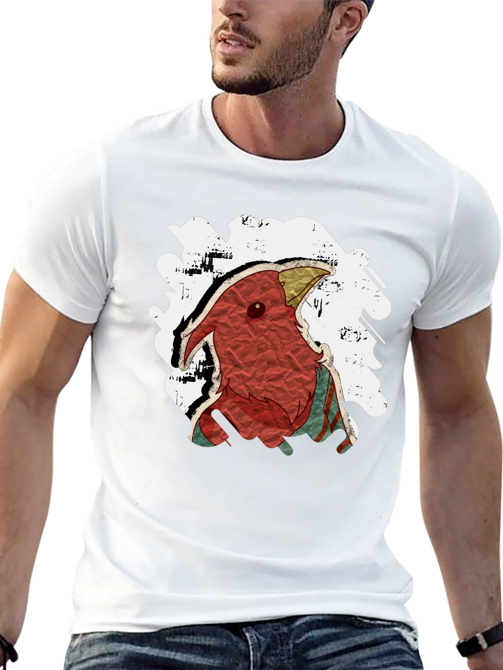 Abstract Bird Graphic Tee - Black