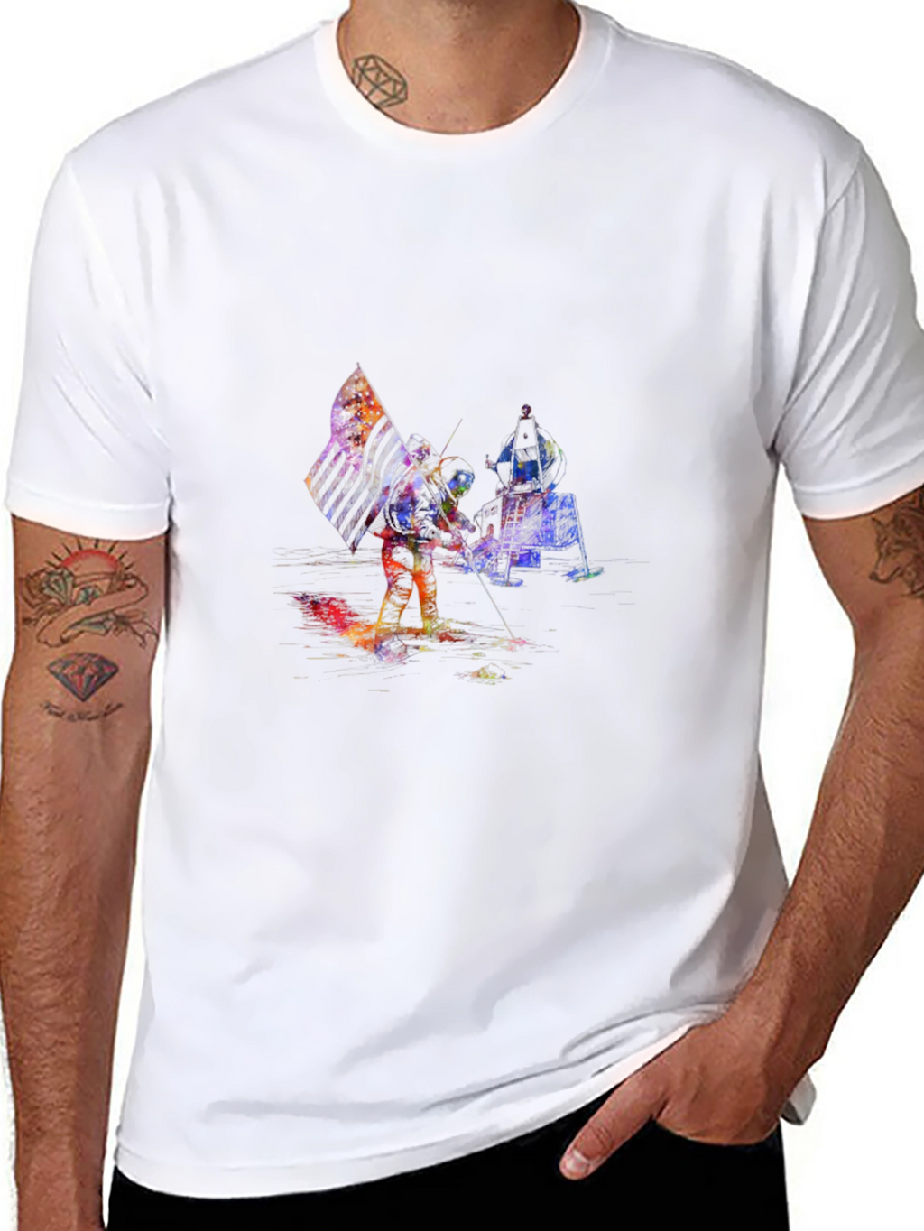 Astronaut American Flag Graphic T-Shirt