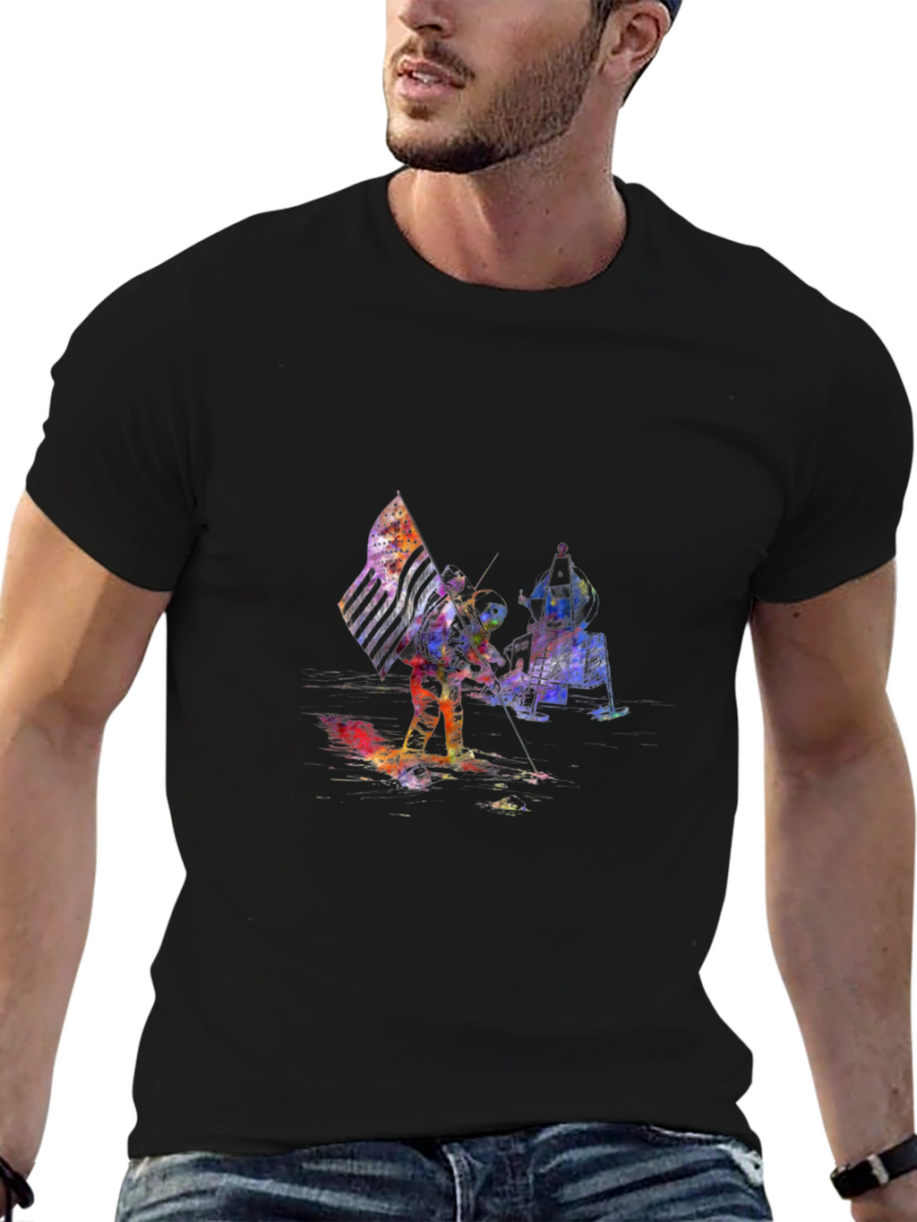 Astronaut American Flag Graphic T-Shirt