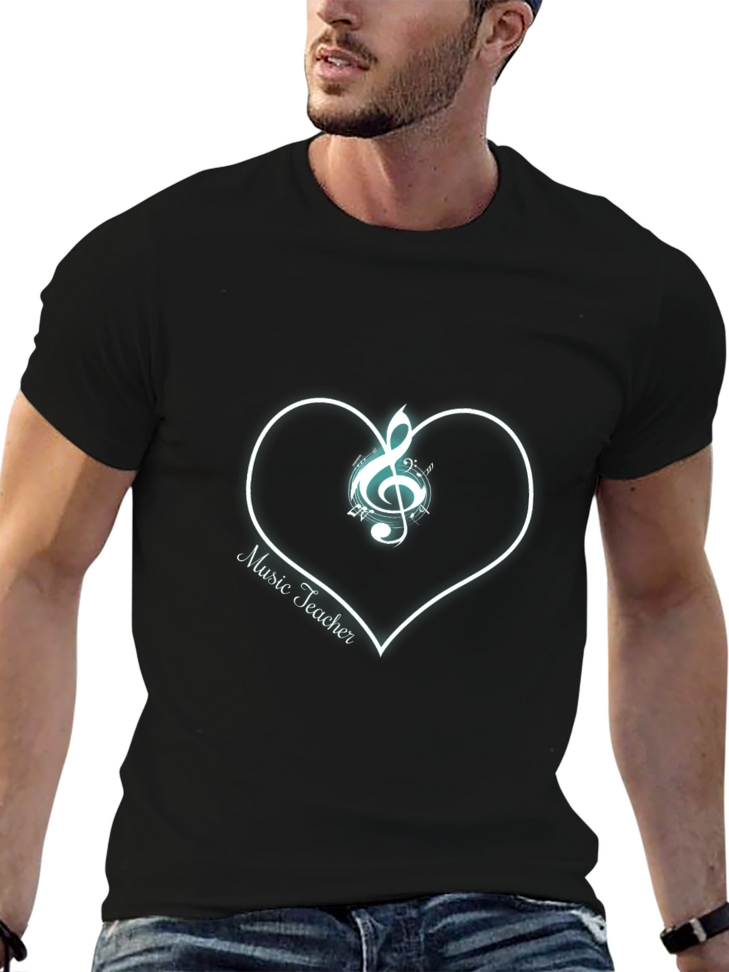 Music Teacher T-Shirt Treble Clef Heart Graphic Tee Black