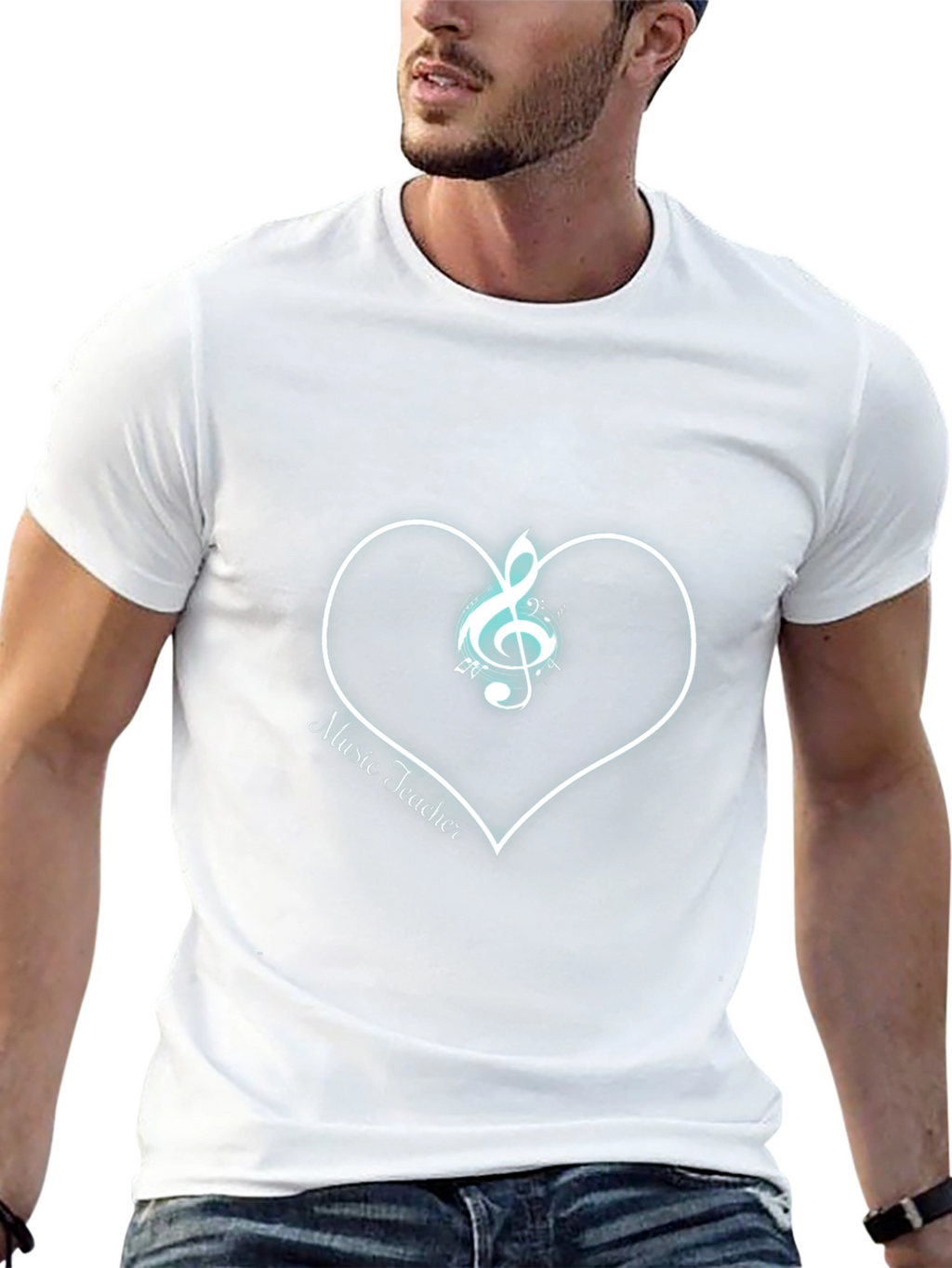Music Teacher T-Shirt Treble Clef Heart Graphic Tee Black