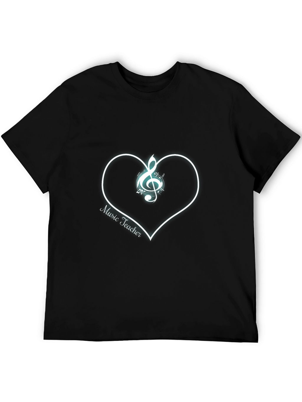 Music Teacher T-Shirt Treble Clef Heart Graphic Tee Black