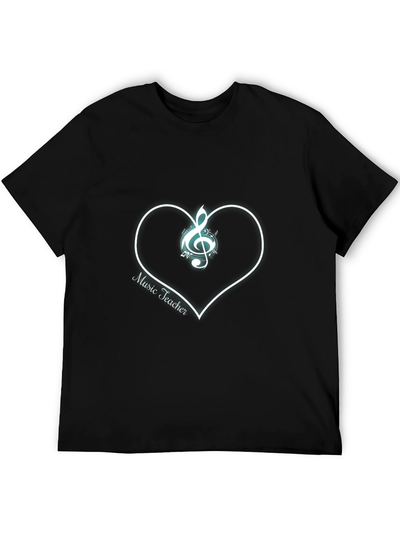 Music Teacher T-Shirt Treble Clef Heart Graphic Tee Black