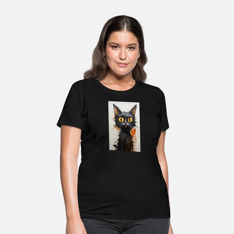 Black Cat, Big Eyes Styled In Dripping Paint