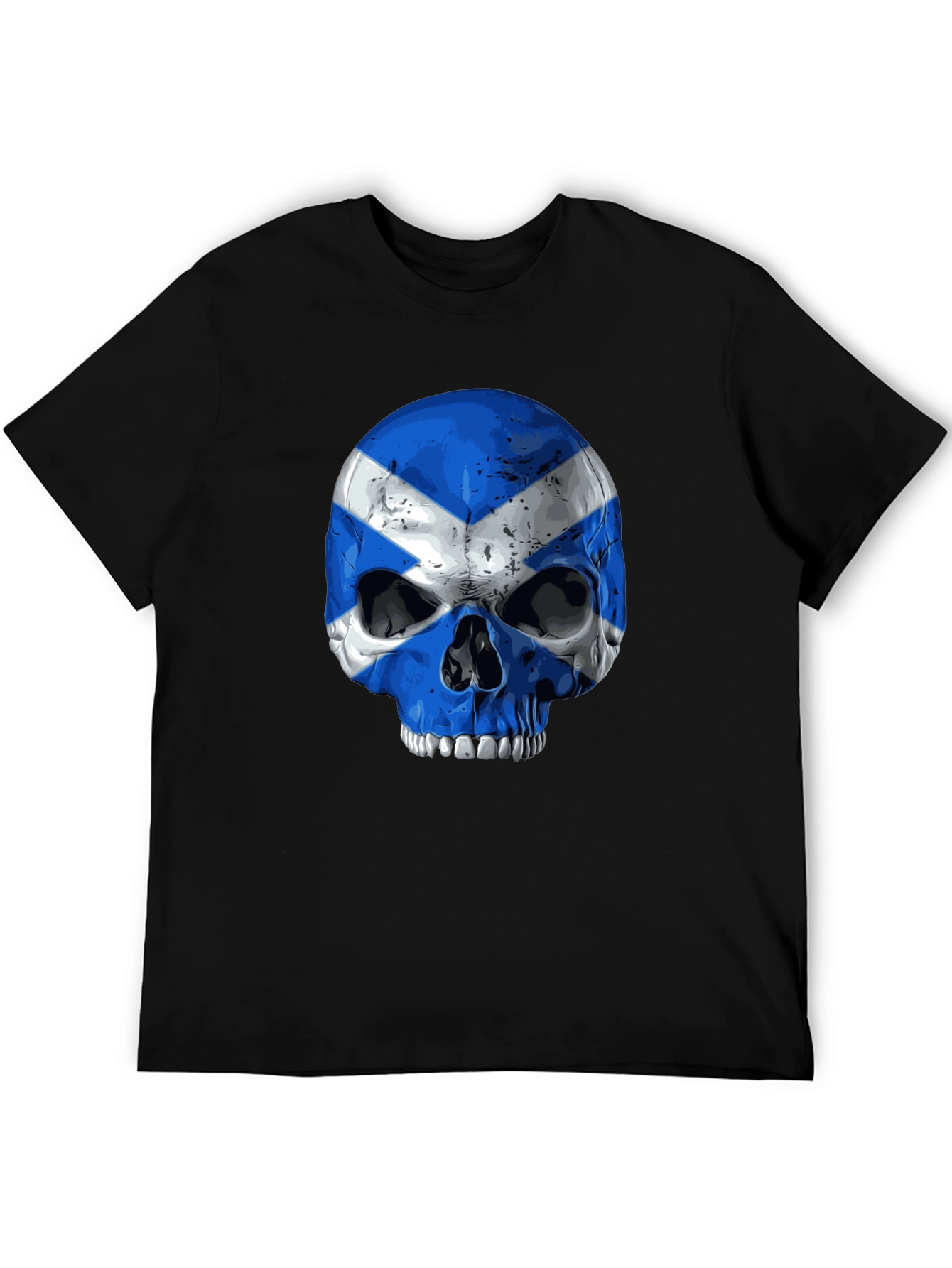 Scottish Flag Skull Graphic Black T-Shirt