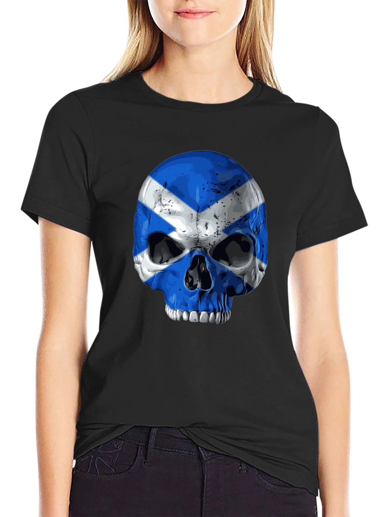 Scottish Flag Skull Graphic Black T-Shirt