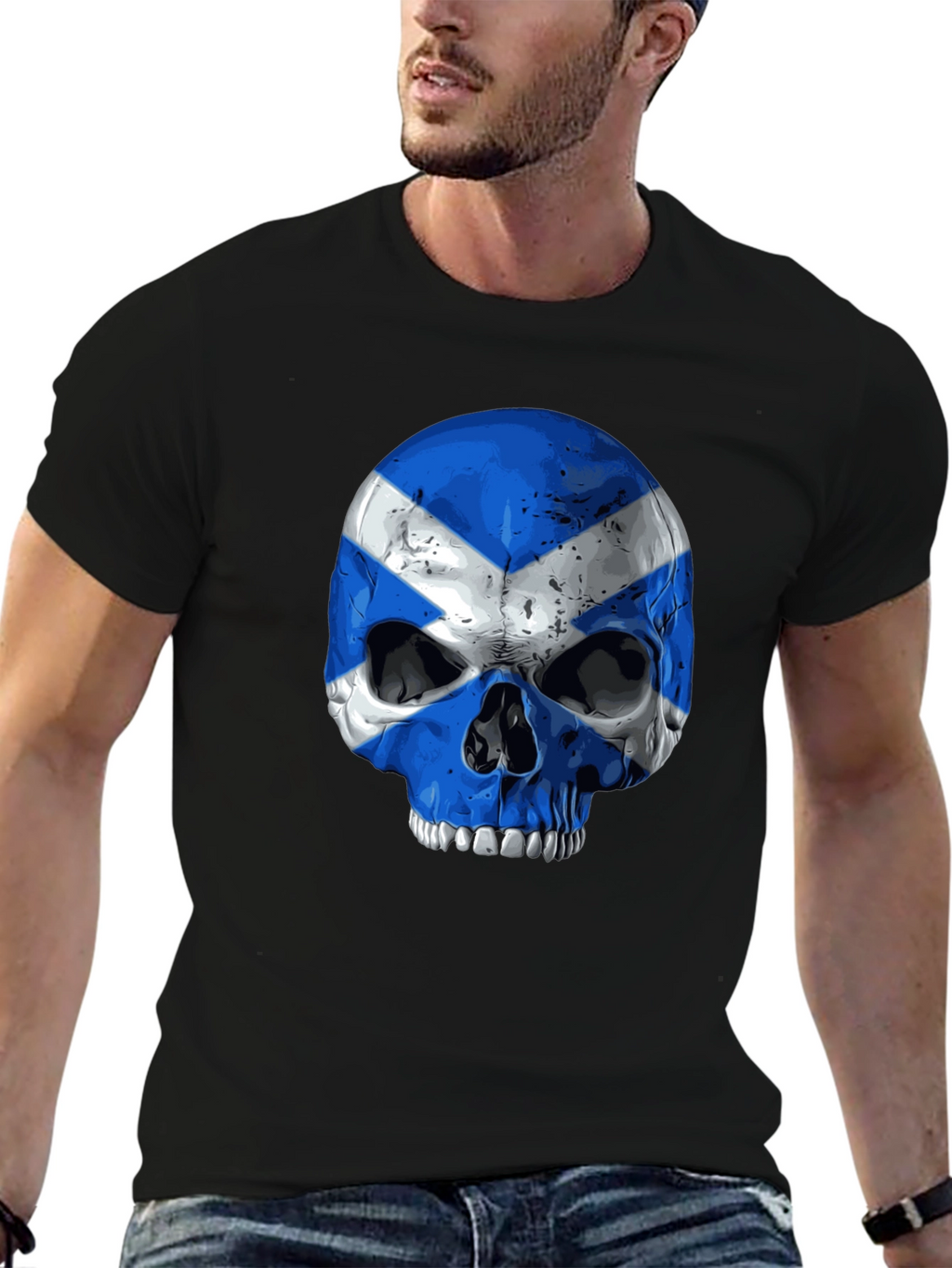 Scottish Flag Skull Graphic Black T-Shirt