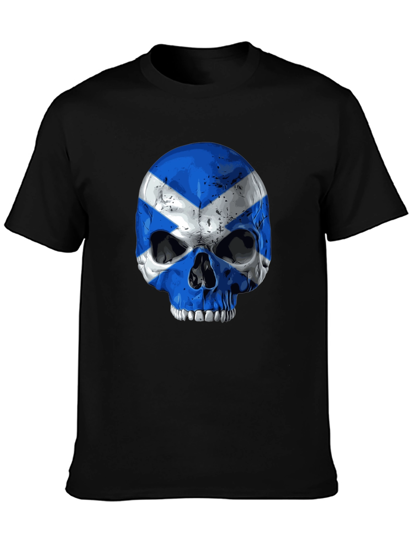 Scottish Flag Skull Graphic Black T-Shirt