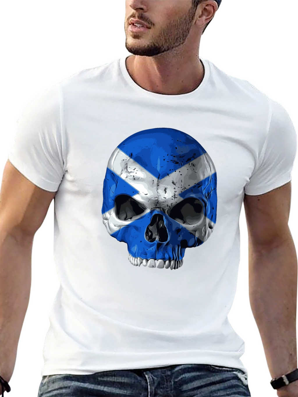 Scottish Flag Skull Graphic Black T-Shirt