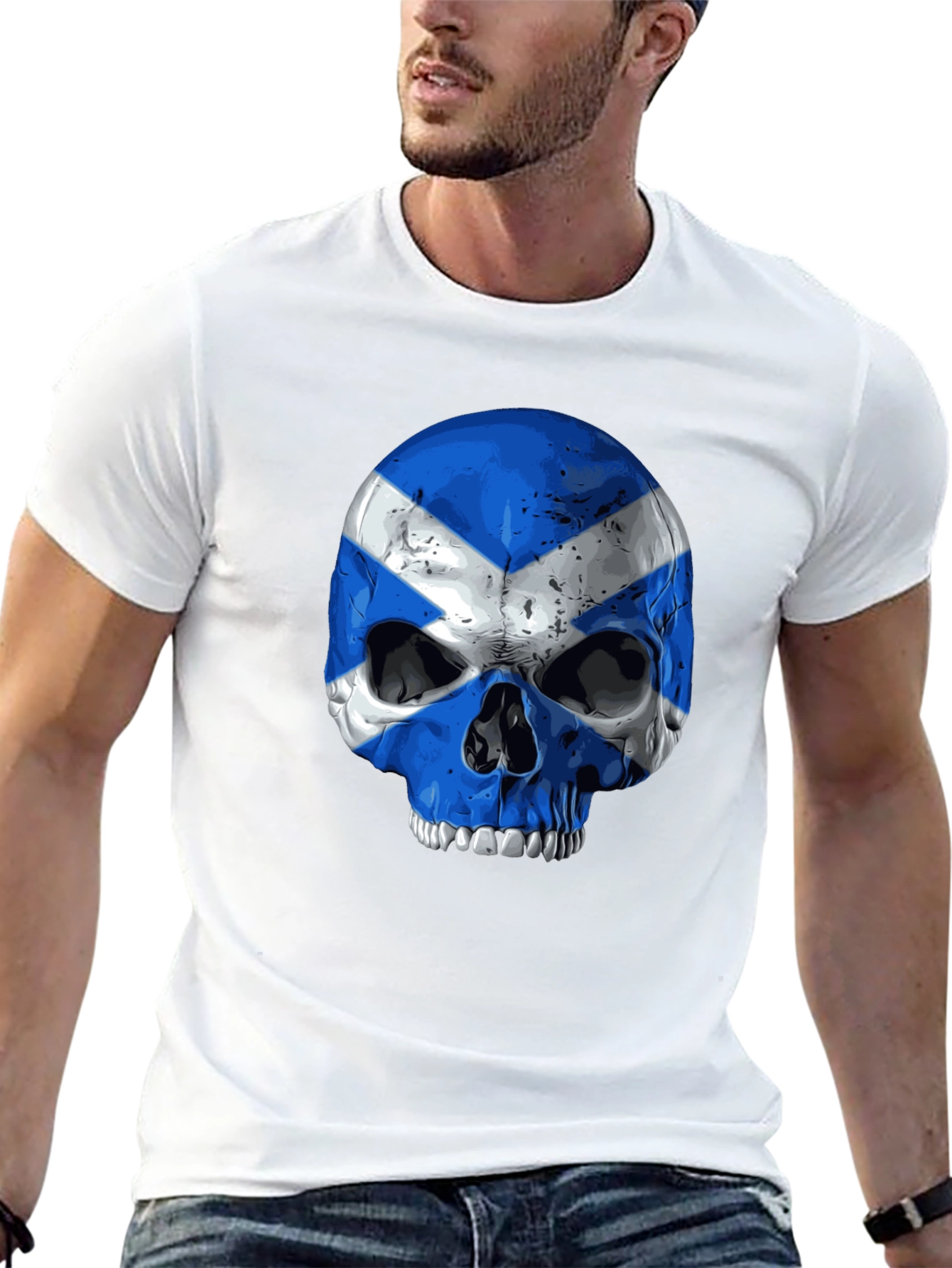 Scottish Flag Skull Graphic Black T-Shirt