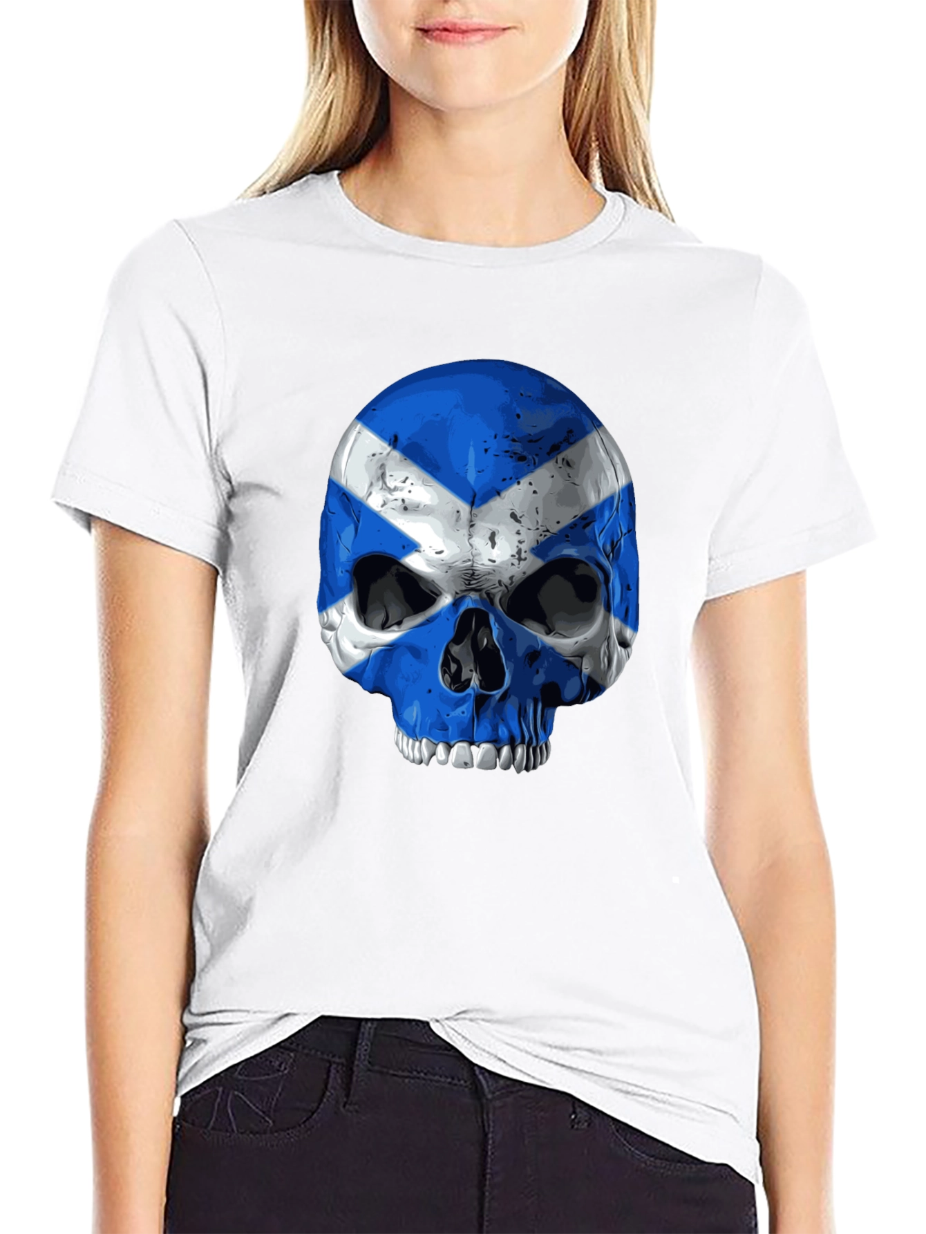 Scottish Flag Skull Graphic Black T-Shirt