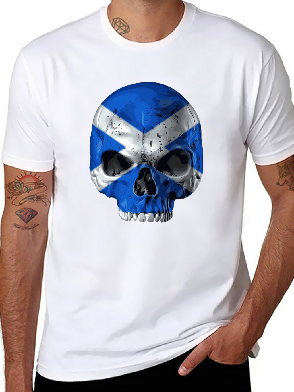 Scottish Flag Skull Graphic Black T-Shirt