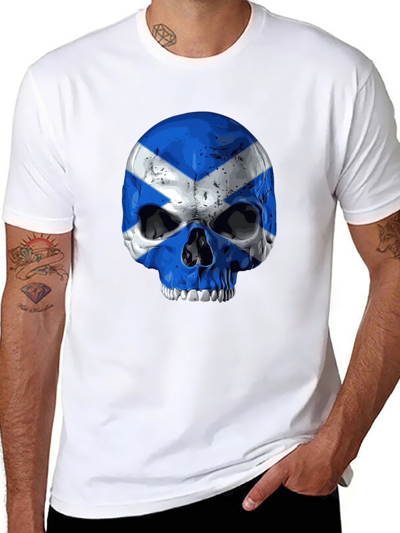 Scottish Flag Skull Graphic Black T-Shirt