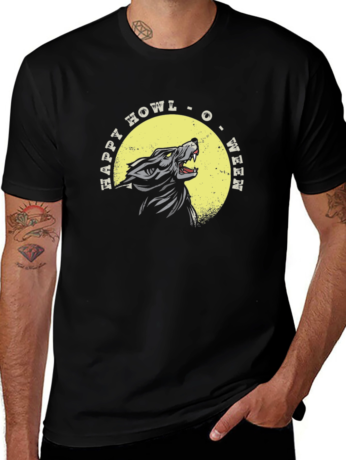 Happy Howl-O-Ween Wolf Graphic T-Shirt