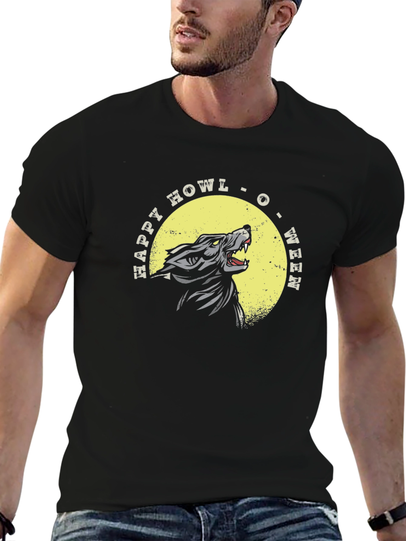 Happy Howl-O-Ween Wolf Graphic T-Shirt