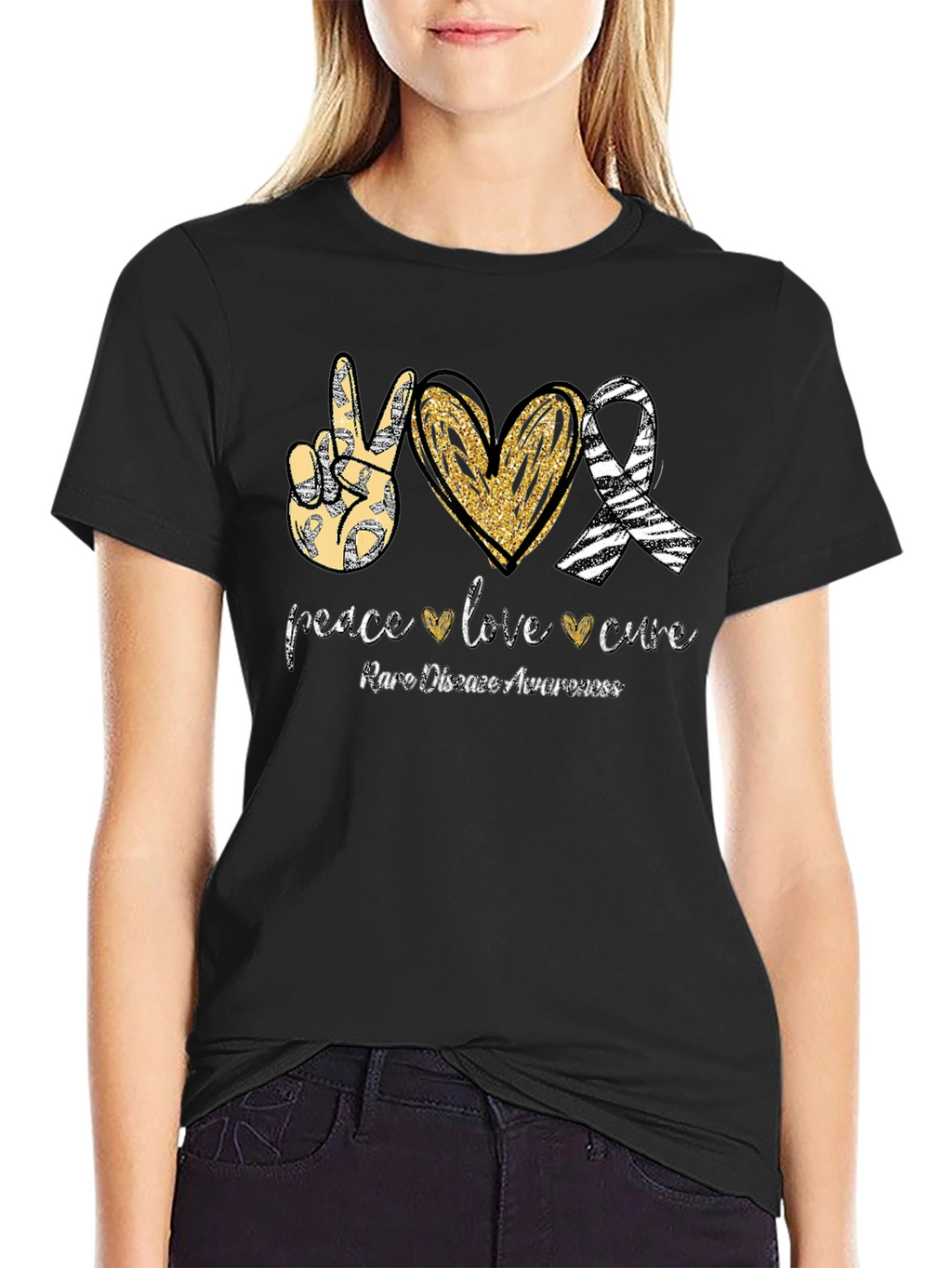Rare Disease Awareness T-Shirt Peace Love Cure Black