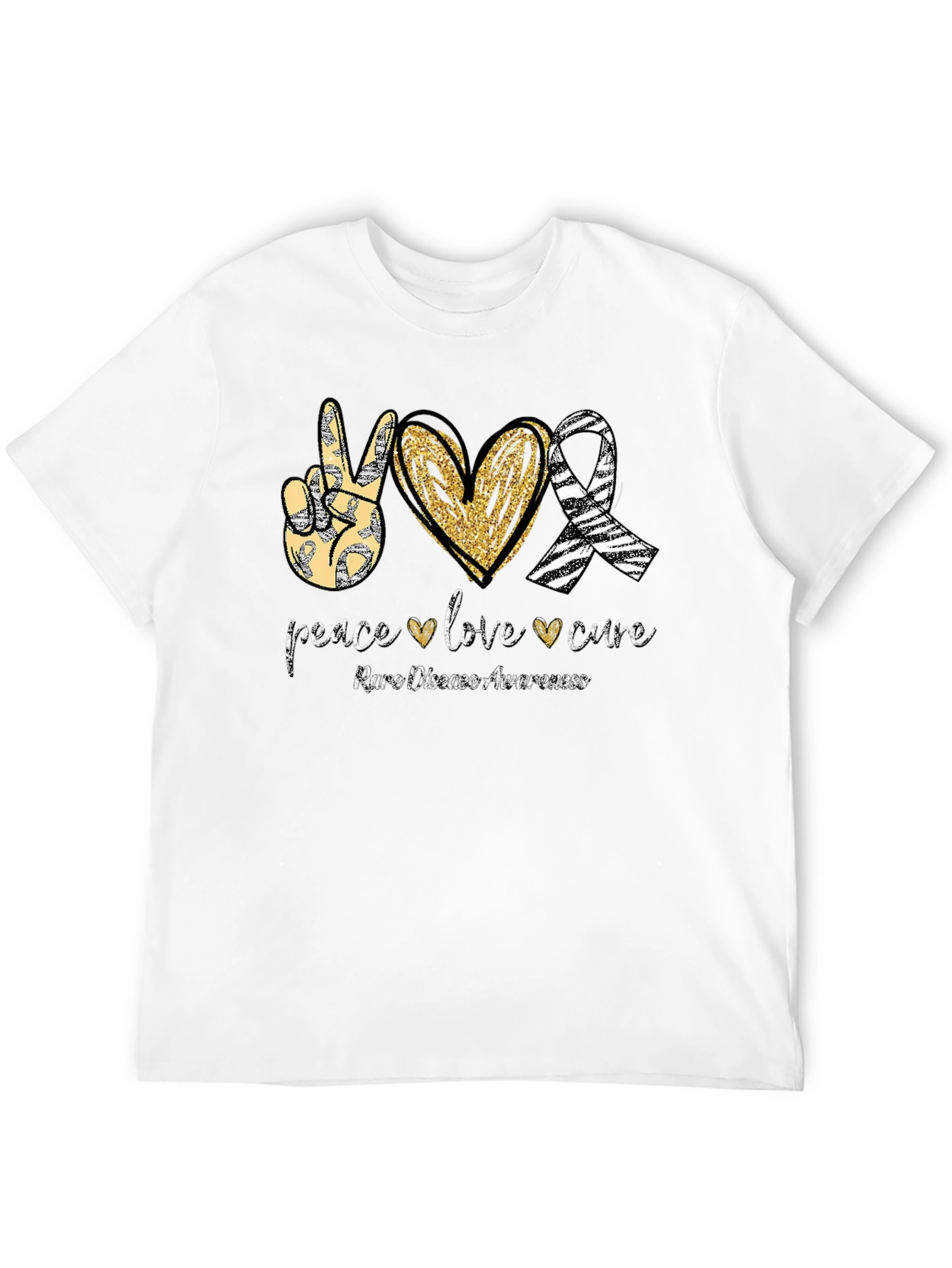 Rare Disease Awareness T-Shirt Peace Love Cure Black