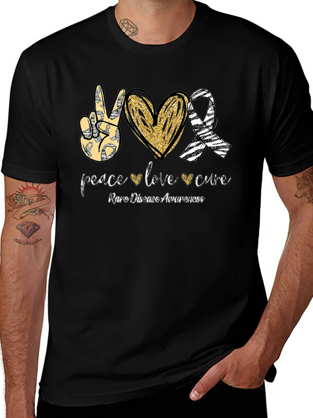 Rare Disease Awareness T-Shirt Peace Love Cure Black
