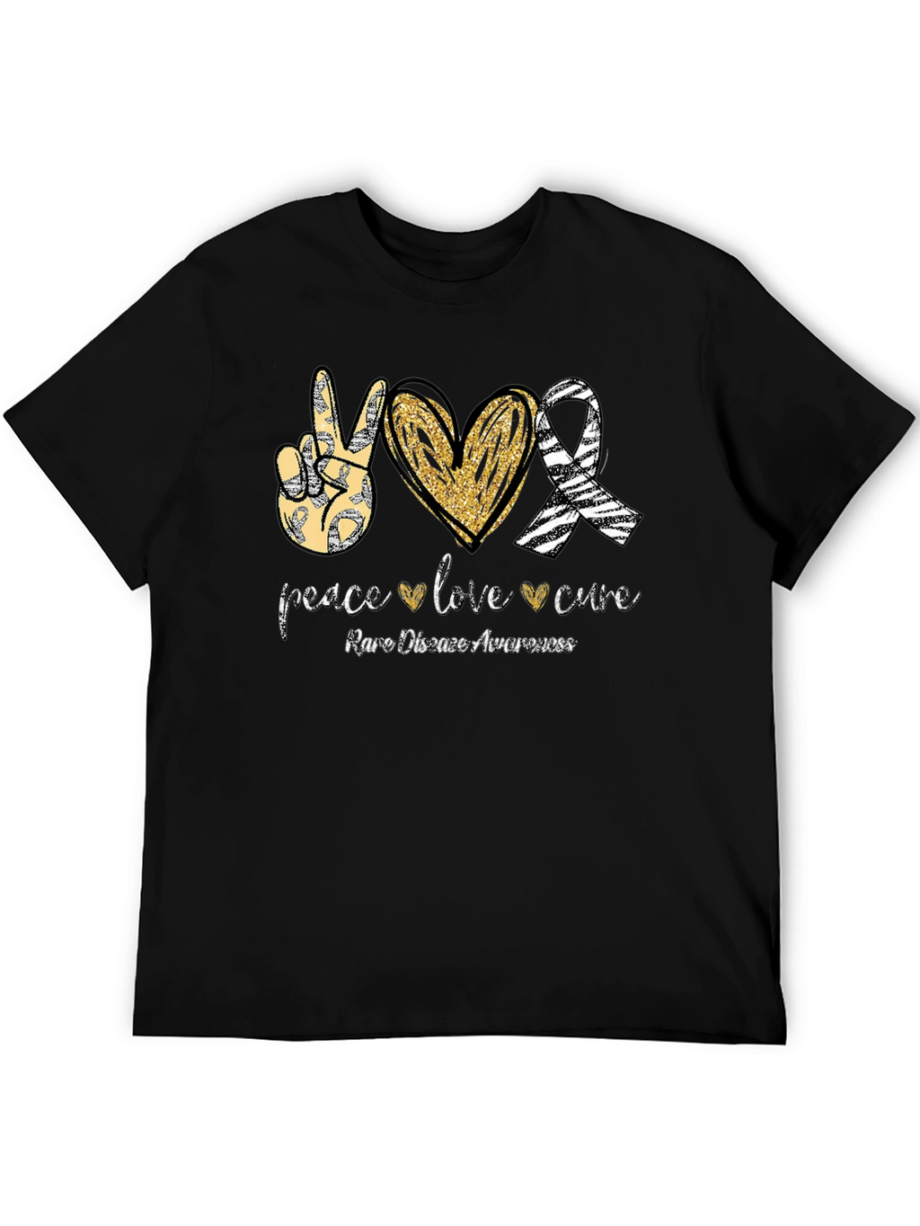 Rare Disease Awareness T-Shirt Peace Love Cure Black