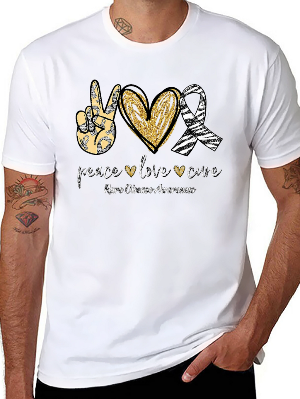 Rare Disease Awareness T-Shirt Peace Love Cure Black