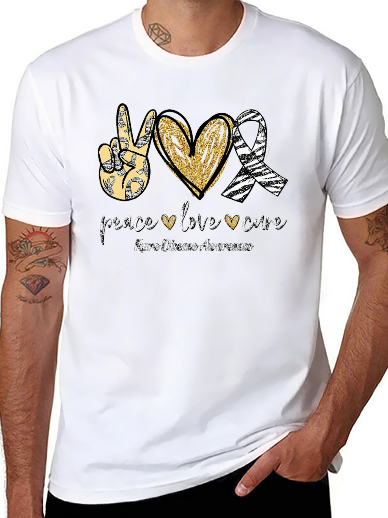 Rare Disease Awareness T-Shirt Peace Love Cure Black