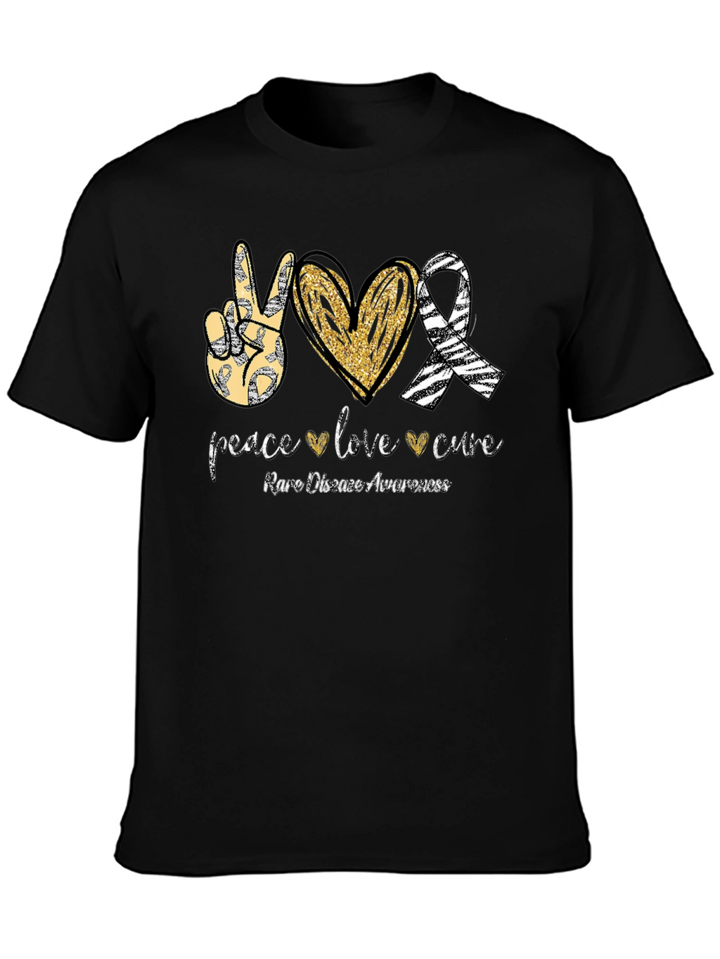 Rare Disease Awareness T-Shirt Peace Love Cure Black