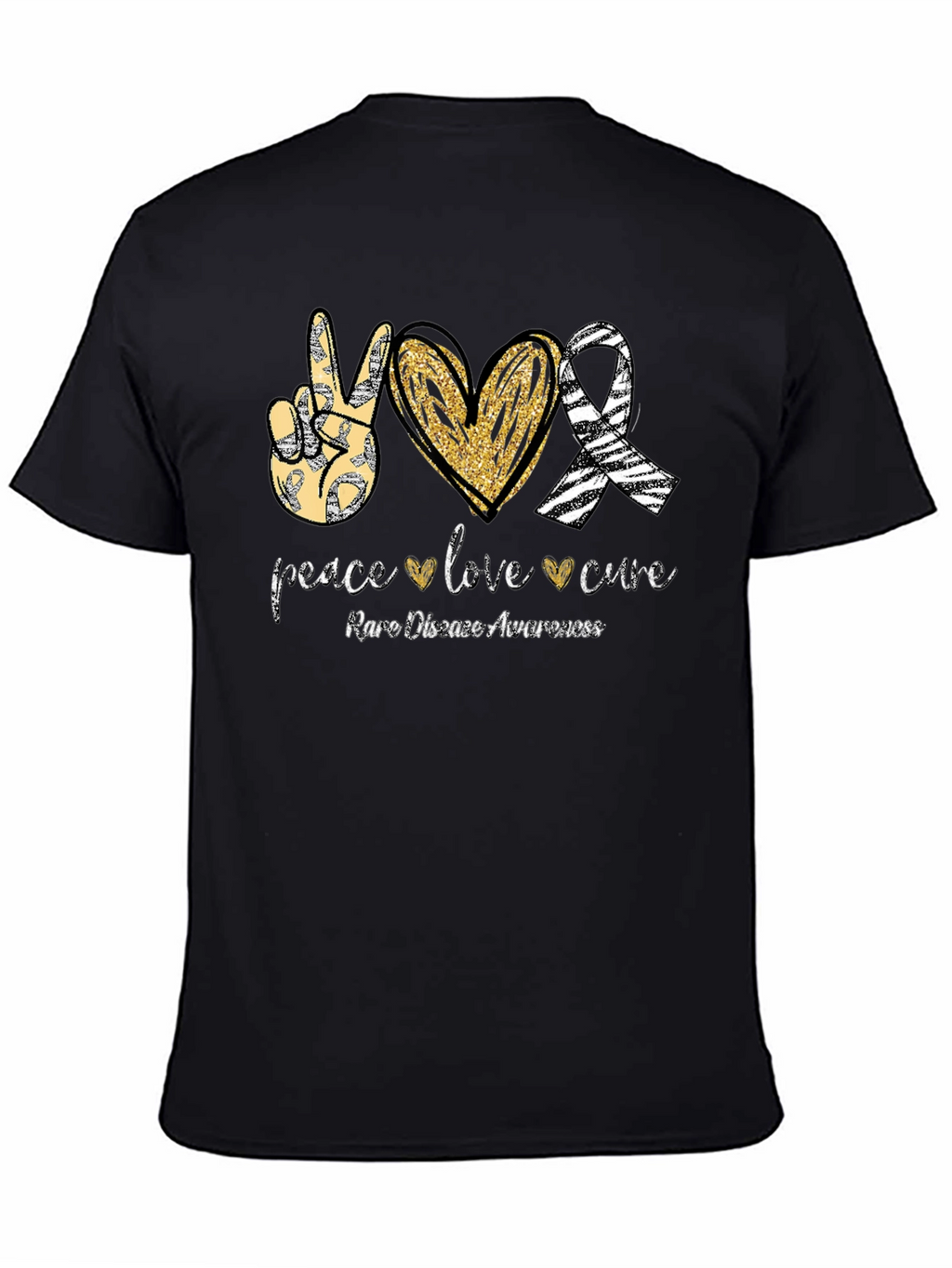 Rare Disease Awareness T-Shirt Peace Love Cure Black