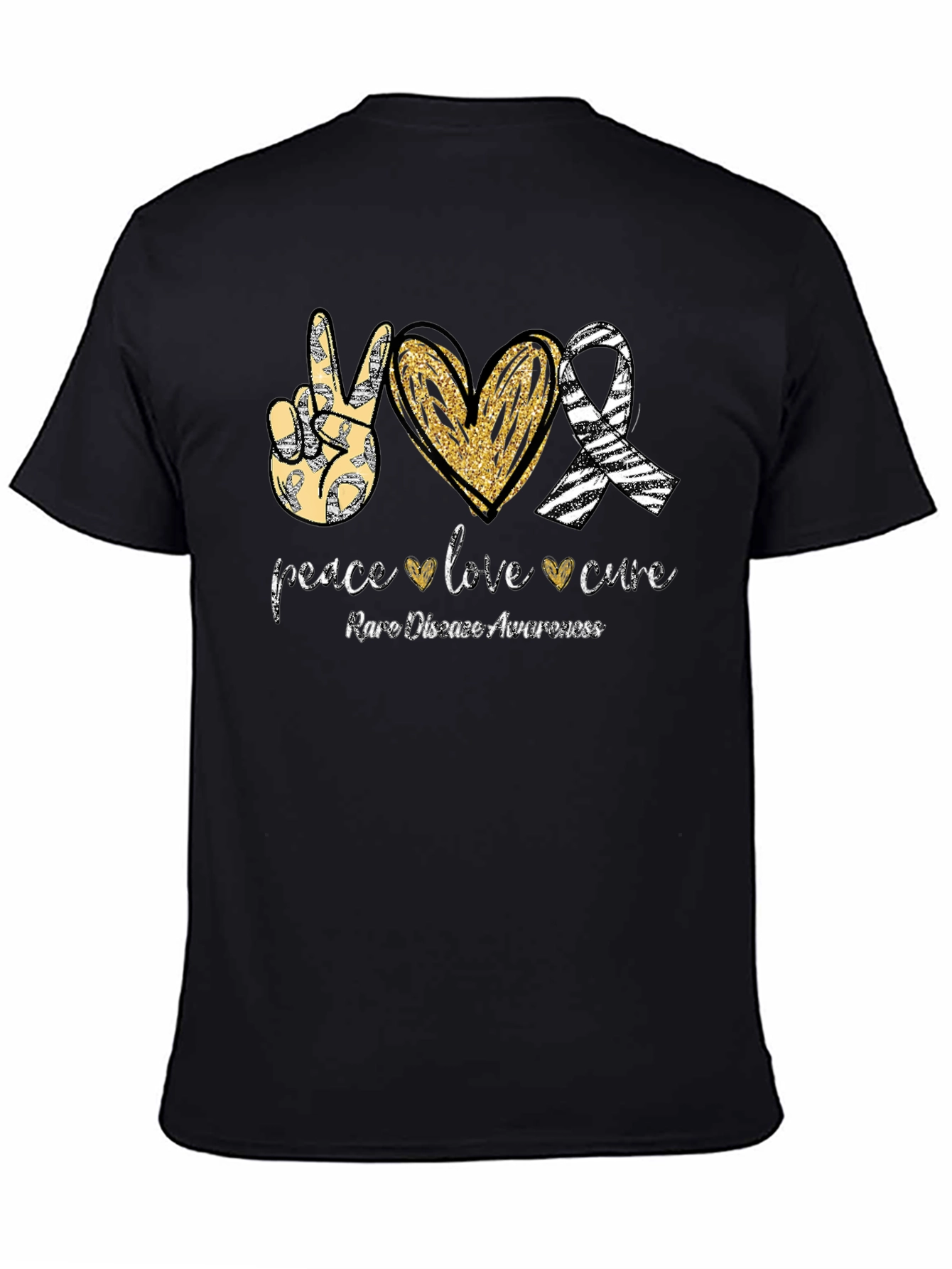 Rare Disease Awareness T-Shirt Peace Love Cure Black