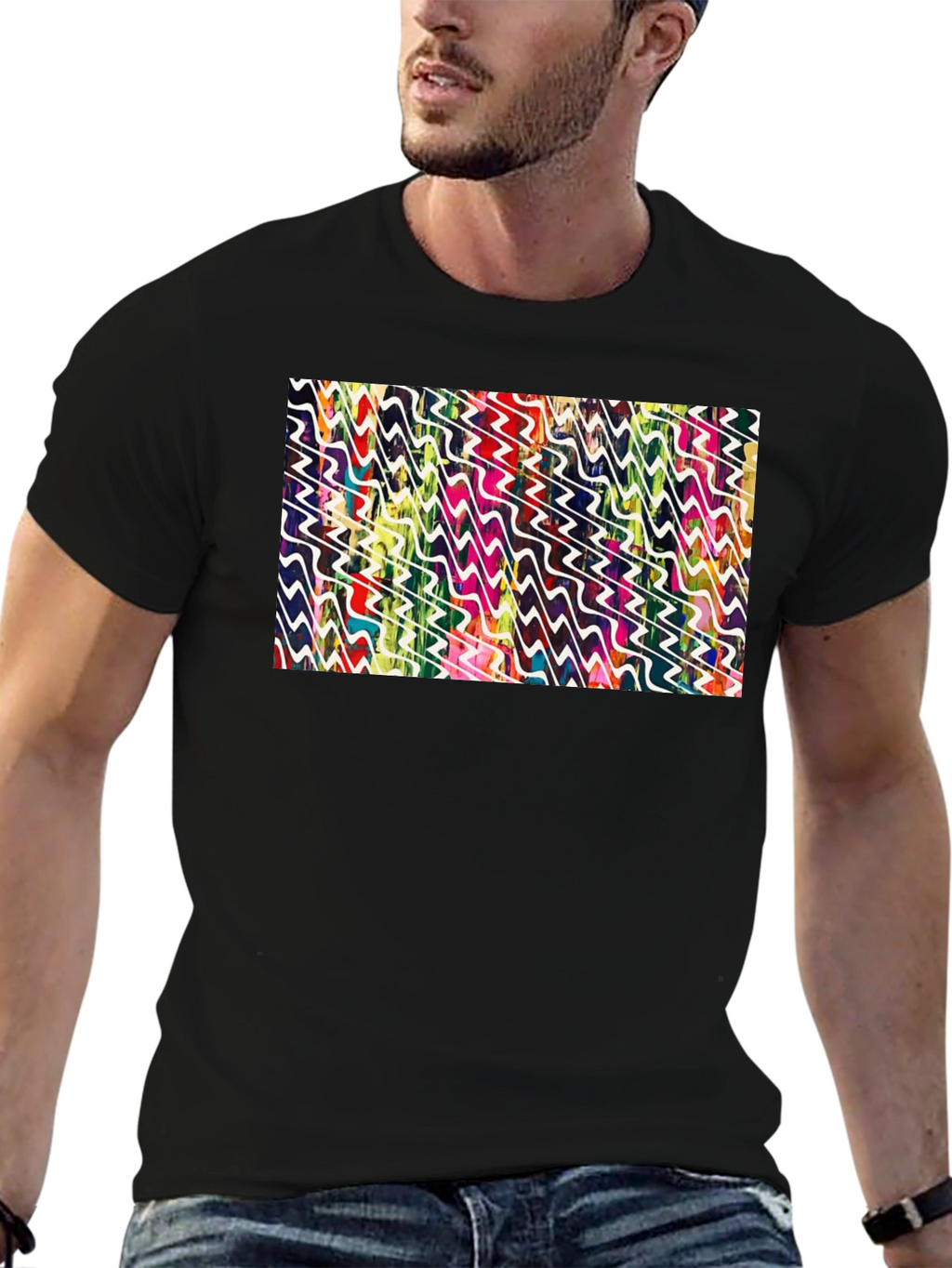 Abstract Wave Pattern Black Tee