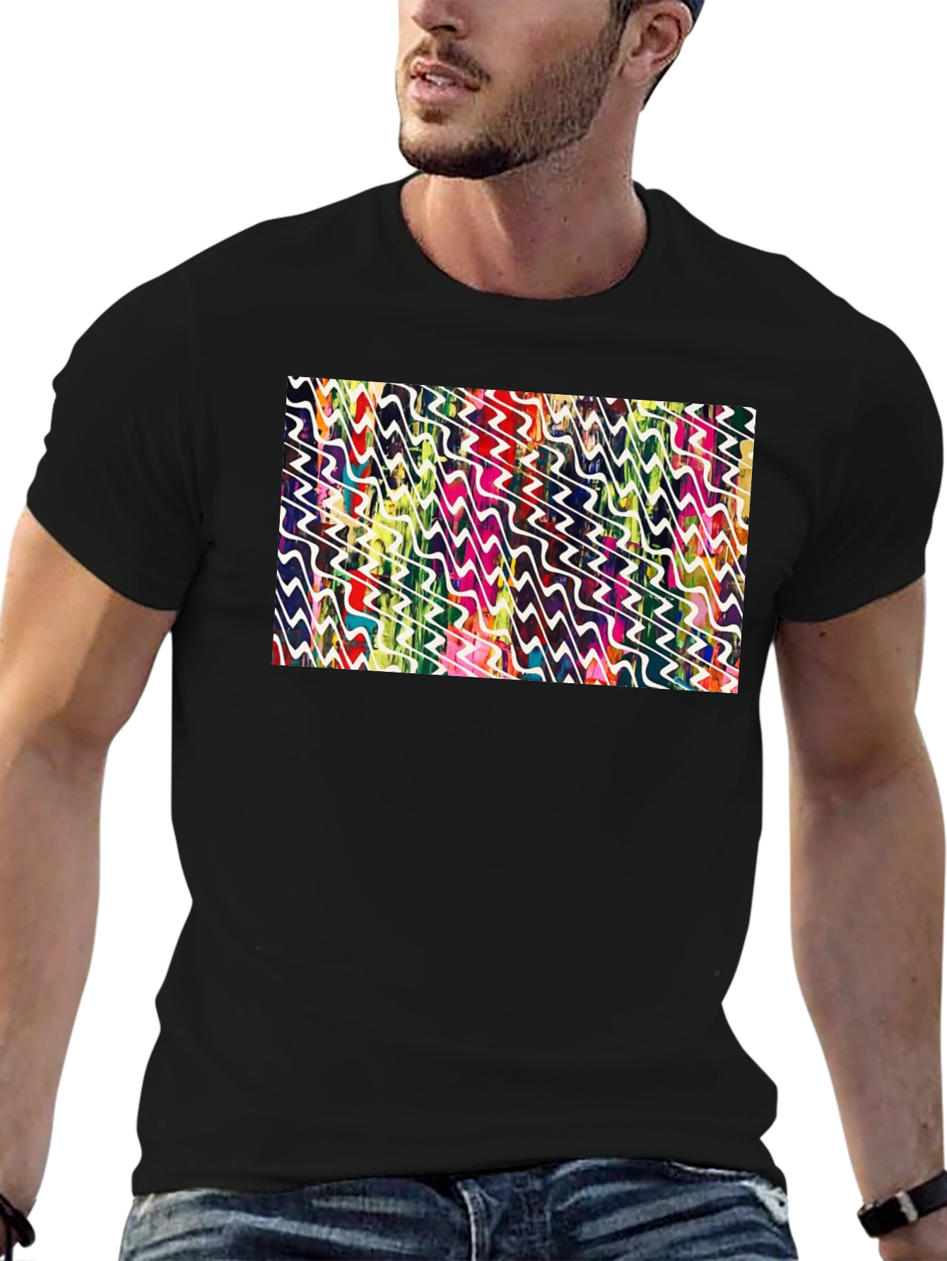 Abstract Wave Pattern Black Tee