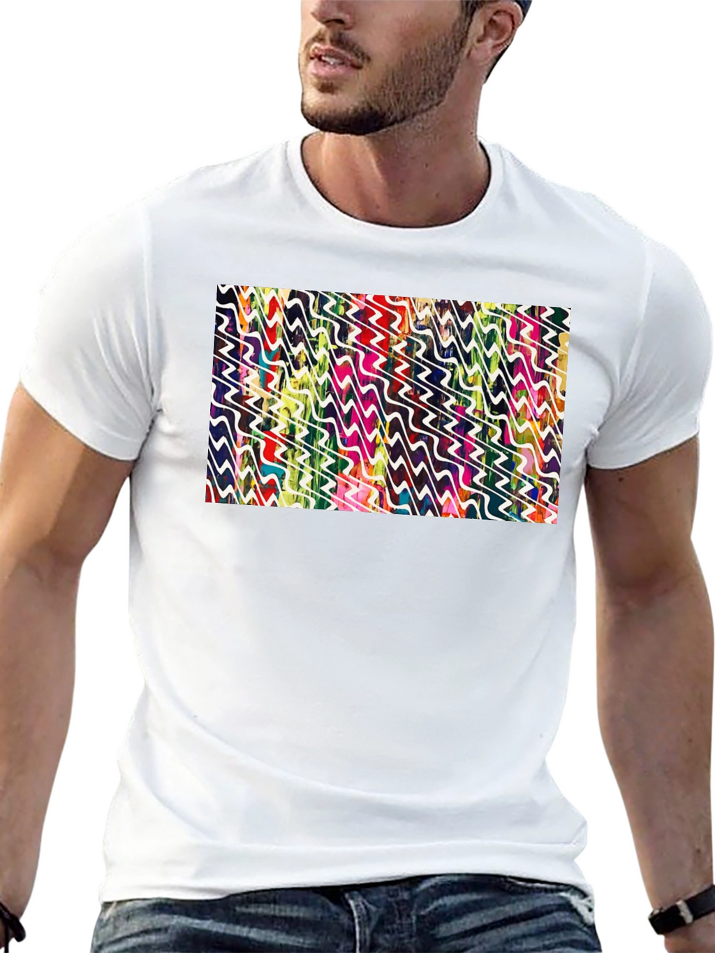 Abstract Wave Pattern Black Tee
