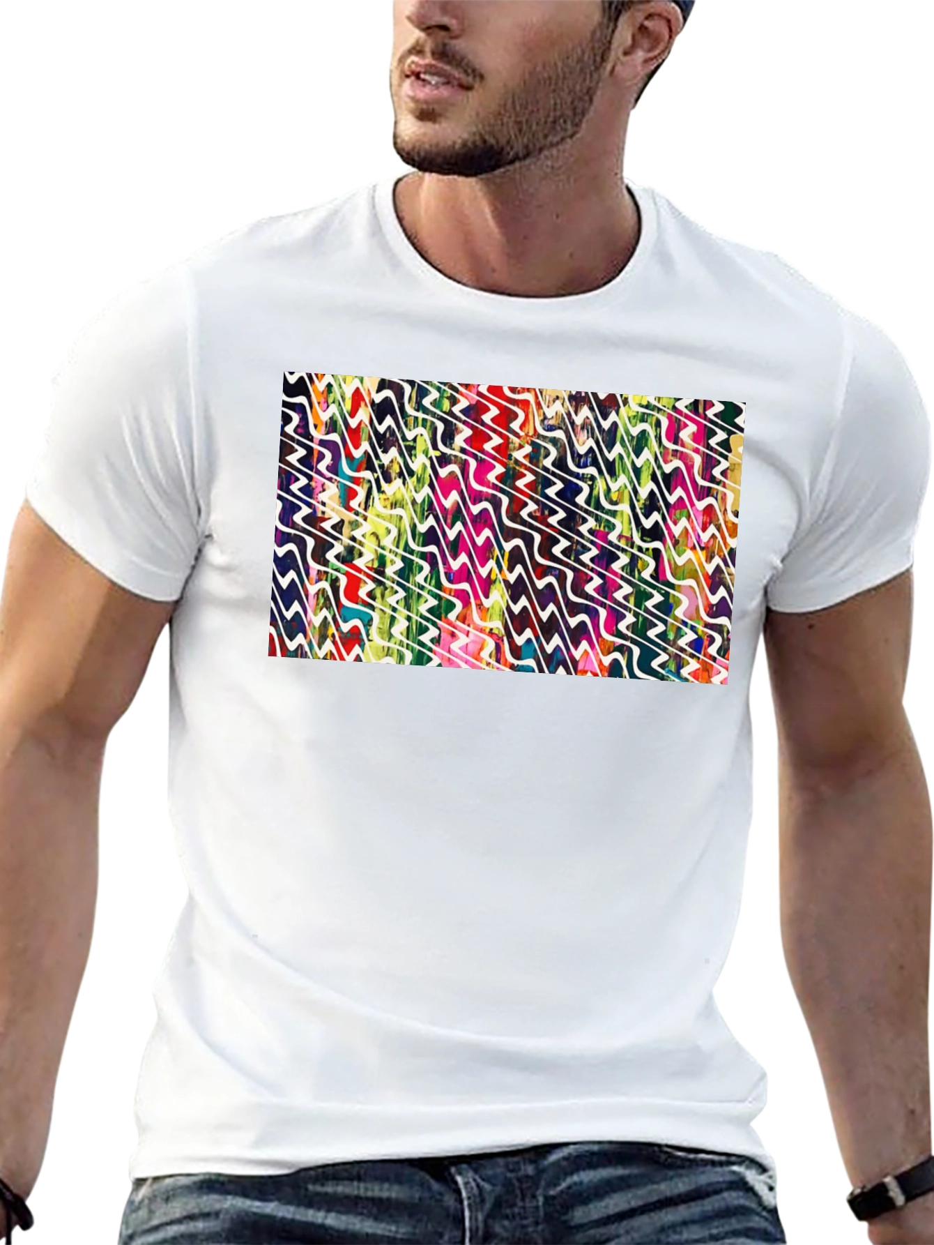 Abstract Wave Pattern Black Tee